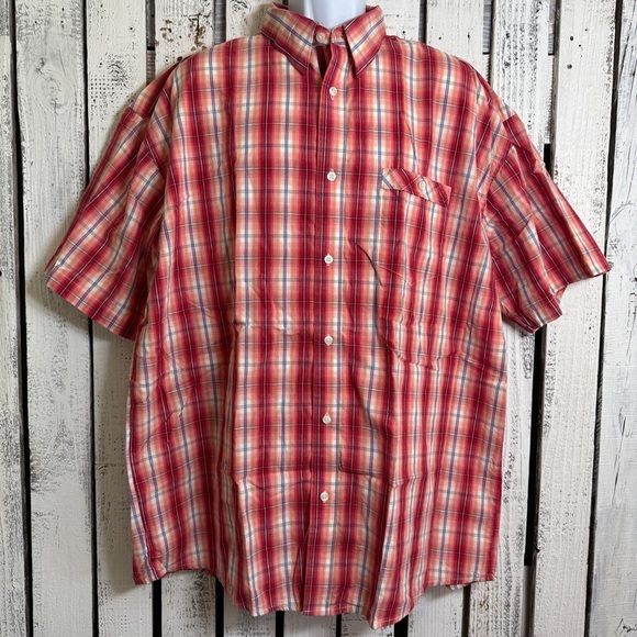 Wrangler 20X Short Sleeve Button Down Shirt Red Yellow Plaid Mens Size XXL Rodeo - Picture 1 of 10